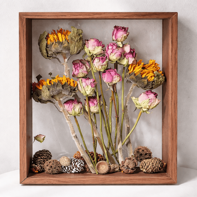 테리보 DIY 드라이플라워 양면 투명 액자, 1개, 브라운