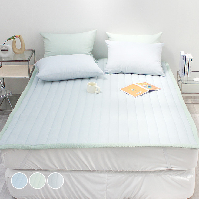 슈에뜨룸 캔디크러쉬 시어서커 밴딩 침대패드, 그레이 + 민트