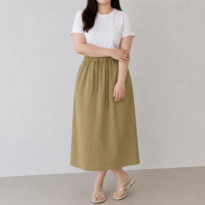 allode 女款涼感亞麻大尺碼半身裙
