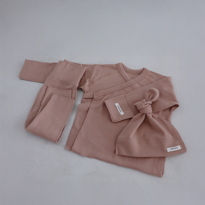 피카부 신생아용 슬림핏 츄츄 배냇저고리 + 하의 + 모자 세트