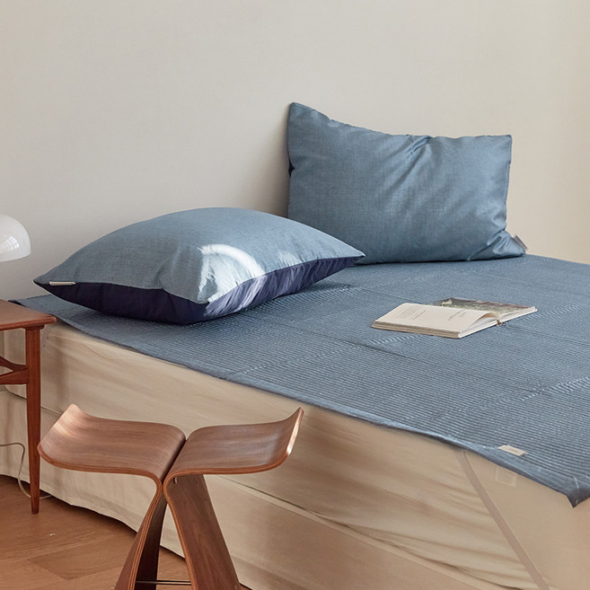 마틸라 콜드썸머 줄누빔 풍기인견 고정밴드 여름 침대패드, 엠버블루