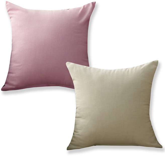 이코니하우스 워싱 무지 쿠션 솜포함 2종 세트, 연분홍, 베이지