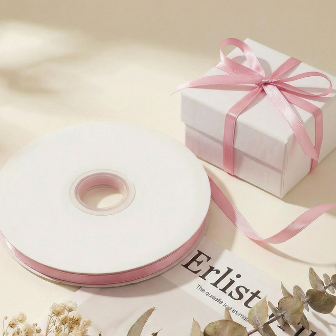 리드홈 얇은 고밀도 양면 공단 대용량 리본, 라이트핑크, 1개, 90m