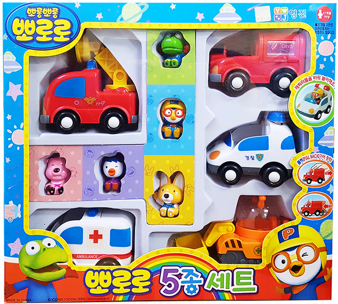 Yongjin Pororo 淘氣小企鵝 迴力車玩具5件組, 1組, 多色