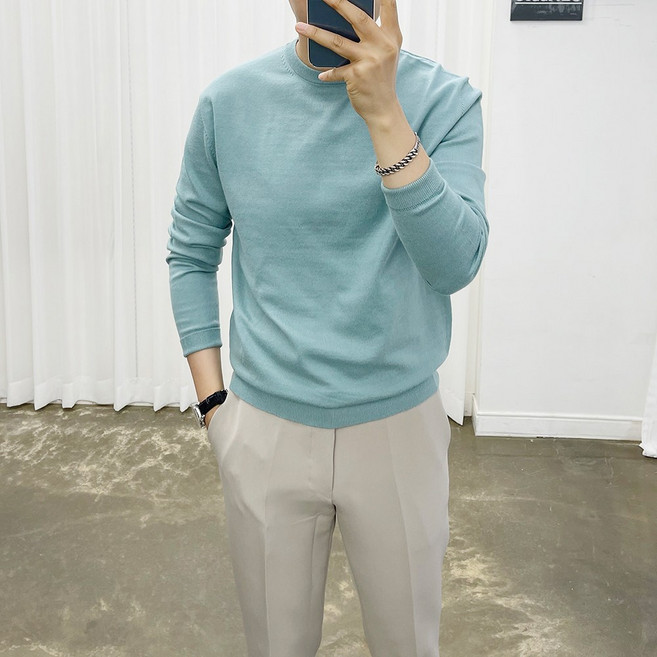 아도르클래식 남성용 드로우 부드럽고 포근한 라운드 봄 가을 겨울 긴팔 니트