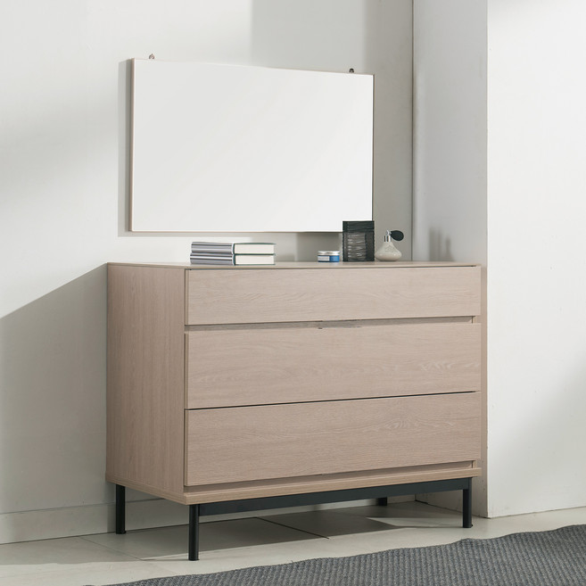 리바트 레브 서랍장 방문설치, 그레이시 오크, 3단