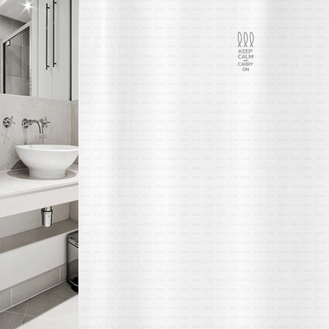 北歐風浴簾 SC742 1800*1880mm+掛鉤 12入+窗簾桿 白色, 1套, 塑膠掛鉤, 白色系