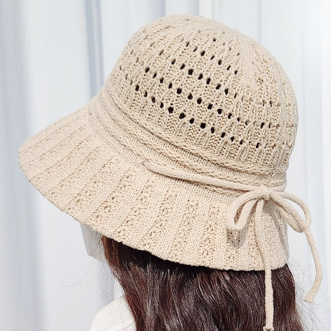노이드비 고급 예쁜 니트짜임 리본장식 여름벙거지 여성모자 조절가능
