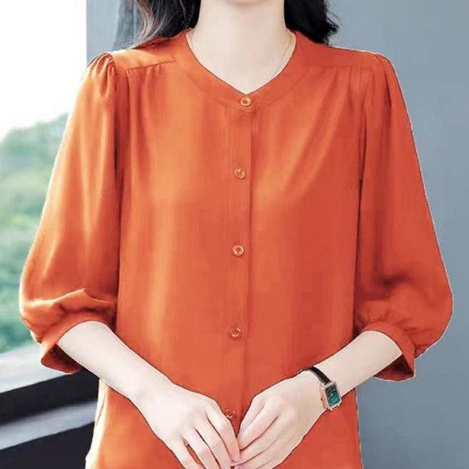 엘쏘 여성용 프리미엄 여름 7부소매 데일리 셔츠 블라우스