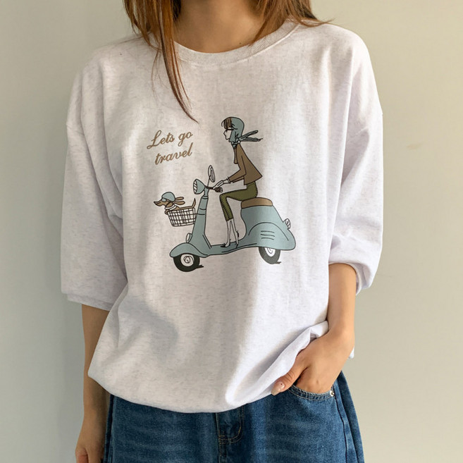 라라온 프린팅 라운드넥 7부 맨투맨 26TSP3758