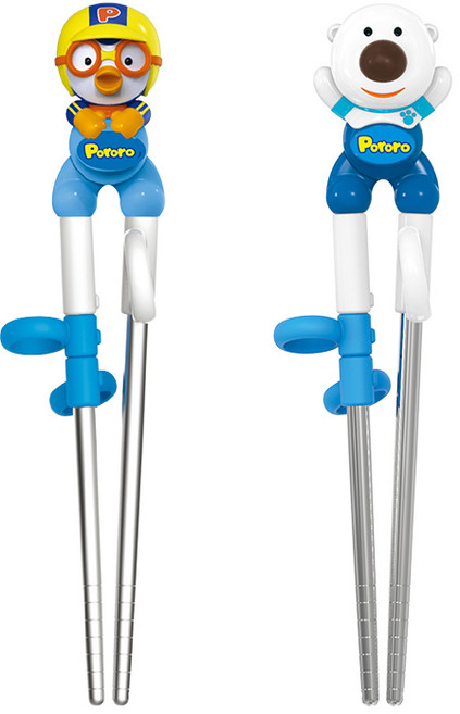에디슨 아동용 입체 스텐 교정젓가락 2종 세트, 뽀로로 + 포비, 1세트