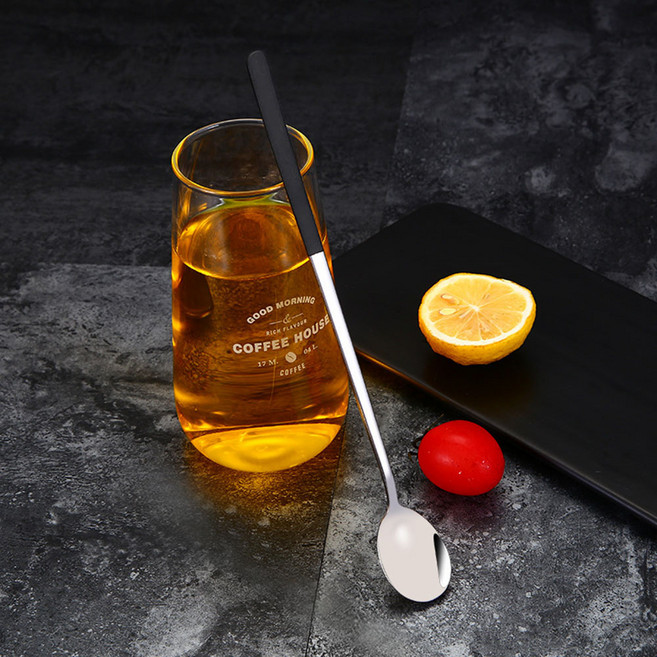 도매토피아 DOTO 일상카페 컬러펄 롱 티스푼 23.5cm, 블랙, 1개