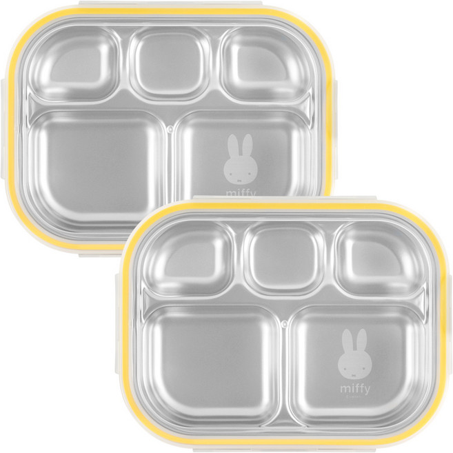 레이저 스텐 미피 식판도시락 세트, 노랑, 식판 2p + 뚜껑 2p, 1개