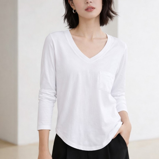 언헤브여성용섹시브이넥포켓티셔츠