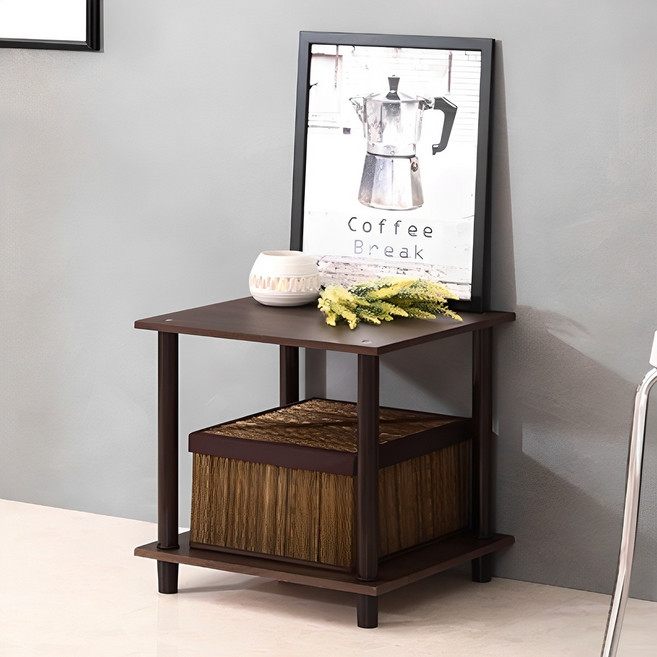 NOA FURNITURE 方塊雙層邊桌, 1組, 核桃