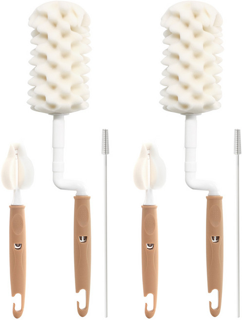 리에또 베이비 빅스펀지 회전형 젖병솔 + 젖꼭지솔 + 미니 스트로우솔 세트, 모던브라운, 2세트