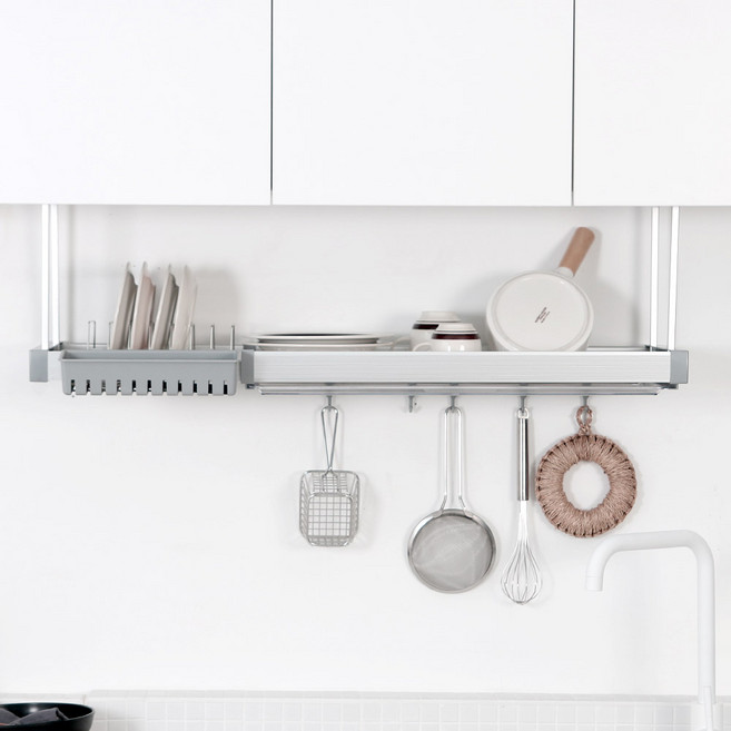 리빙해피 해피홈 부착식 프라임 슬라이드 식기건조대, 실버, 1개