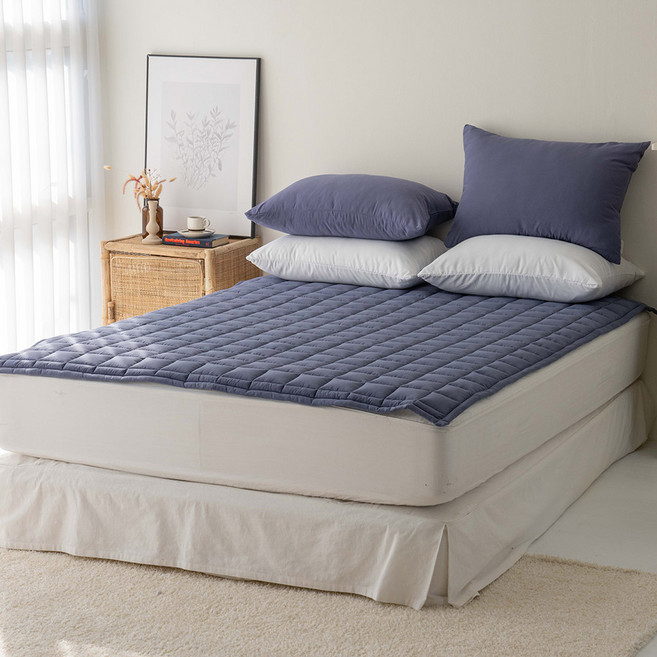 휴가드 방수 고온워싱 고정밴딩형 마카롱 침대패드 카페트, 블루진