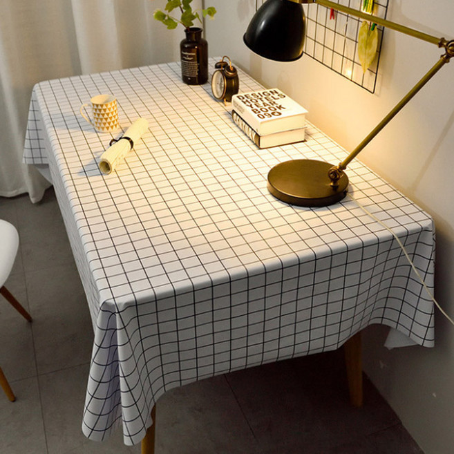 마켓플랜 PVC 방수 심플 식탁보, 체크화이트, 소형(90 x 90cm), 1개