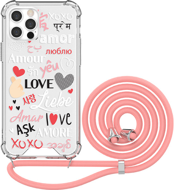 JUST4YOU 랭귀지 투명 방탄 강화 목걸이 휴대폰 케이스