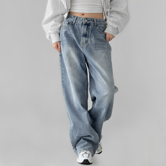 진머니 여성용 숏 기본 롱 기장 데일리 와이드 데님 팬츠 W1009