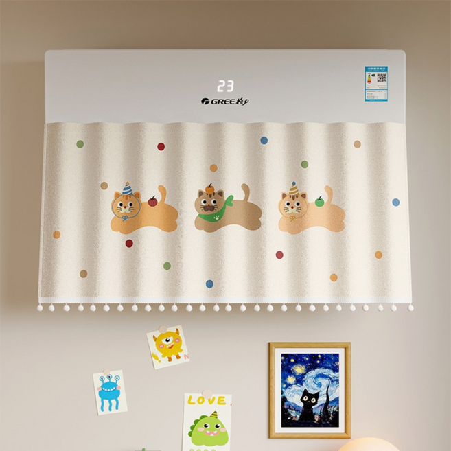 릴리픽 깔끔 에어컨 가리막 커튼 120 x 40 cm, 1개, 고양이도트
