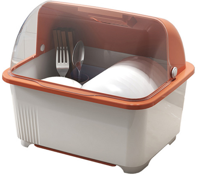 맙소샵 가정용 투명뚜껑 식기건조대 RK1539, 1단, 오렌지, 1개