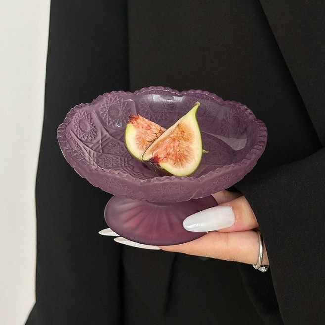 다파랑 빈티지 크리스탈 고블렛 디저트 과일 접시 HJ1390, 퍼플, 1개