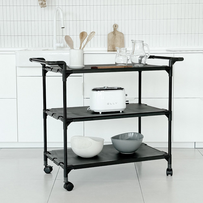 Living Happy 韓國製 3層寬版送餐車, 黑色, 1個