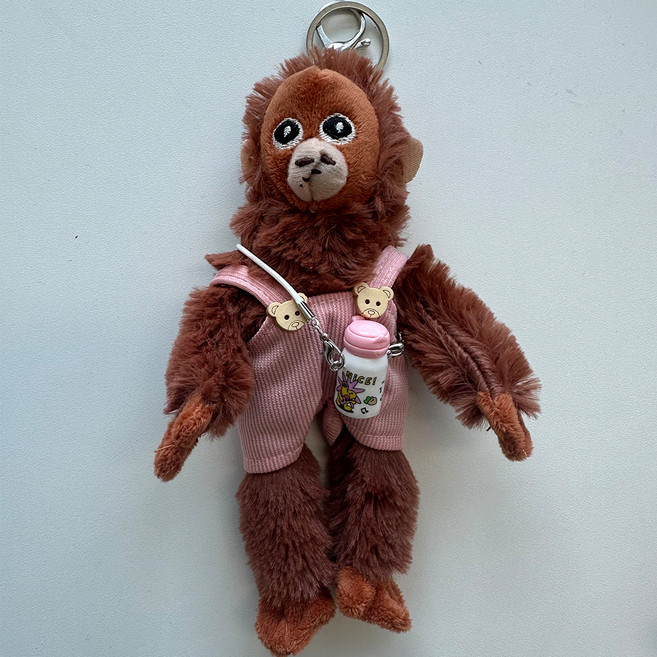 다다랜드 오숭이 원숭이 오랑우탄 키링 인형, 11cm, 핑크멜빵 텀블러, 1개