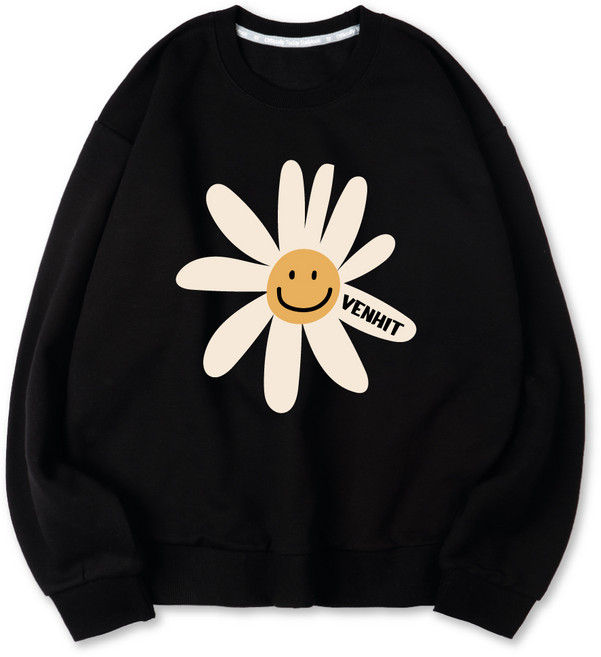 VENHIT 微笑花朵圖案寬鬆棉質長袖上衣