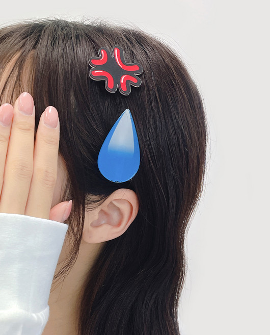 젤루나 빠직 눈물 이모티콘 머리핀 3 빠직 + 물방울 세트 H-242