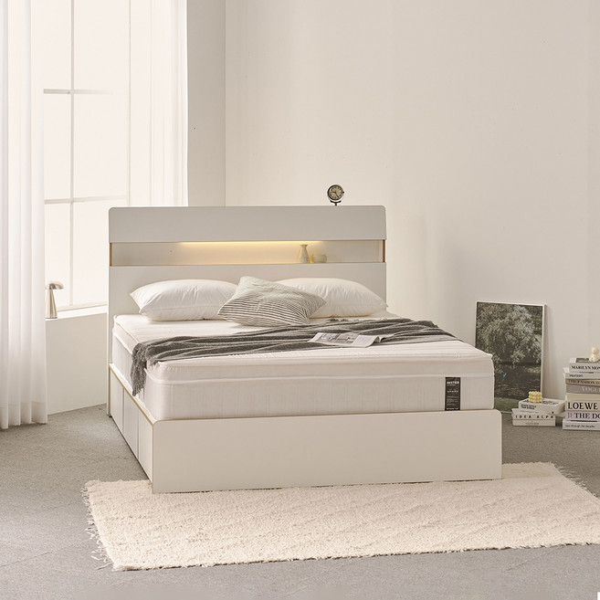 에몬스 레스티어 BD LED 수납 침대 프레임 단품 방문설치, 밀크화이트