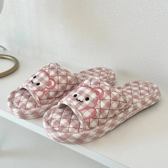 제이드슈 3중 쿠션 면 실내 슬리퍼, 곰돌이핑크, 1개