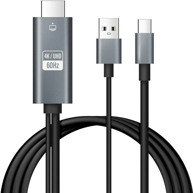 Home Planet 4K UHD 60Hz Type-C to HDMI MHL鏡像充電傳輸線 支援三星Dex, 2m, 灰色, 1個