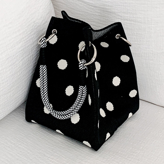 끄레앙 여성용 스트라이프 플라워 패턴 니트 미니 토트백 E263