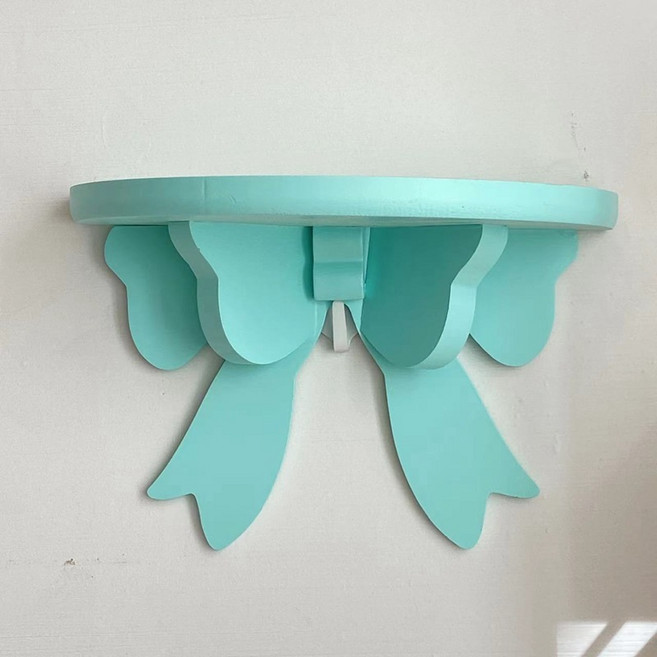 순잠 러블리 소녀감성 나비리본 무타공 벽걸이 선반, 그린, 1단