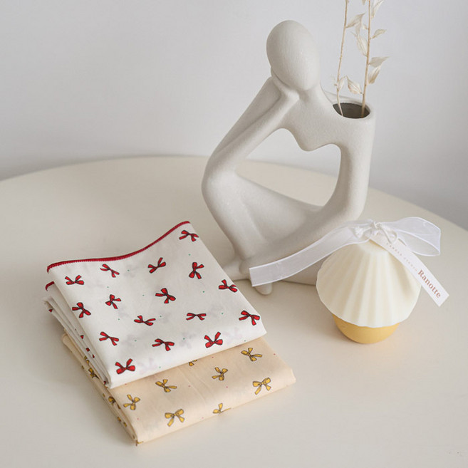 MAISONTEXTILE 女用100%純棉60支紗與蝴蝶結手帕2款 + 禮物包裝2入組