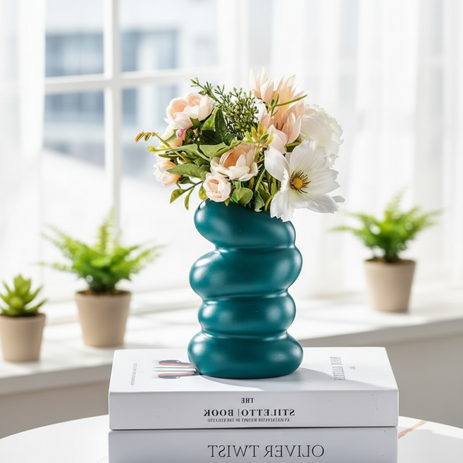 조인메이드 나선형 인테리어 플라스틱 화병 9 x 15 cm 2p, 그린