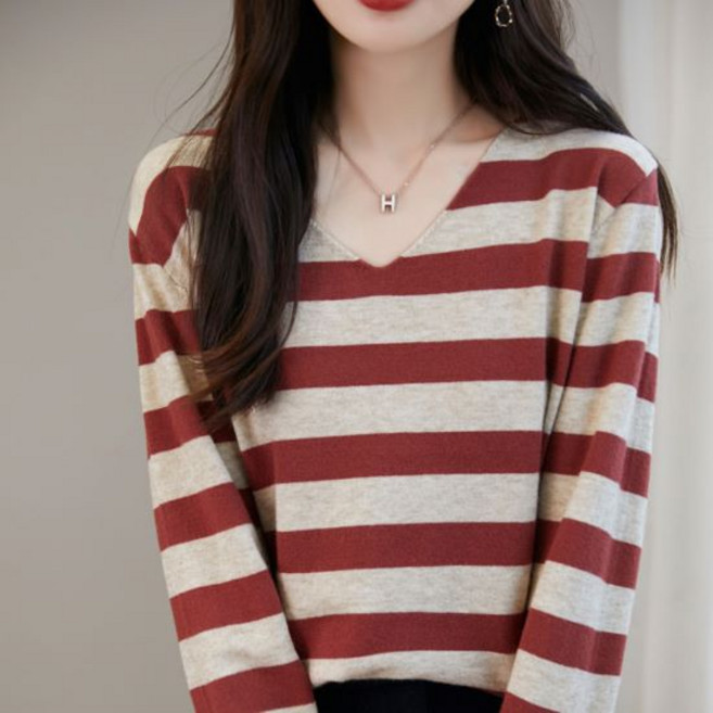 Sonio 女款V領條紋針織衫
