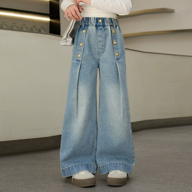 에이비프 아동용 하트 금장단추 와이드 청바지