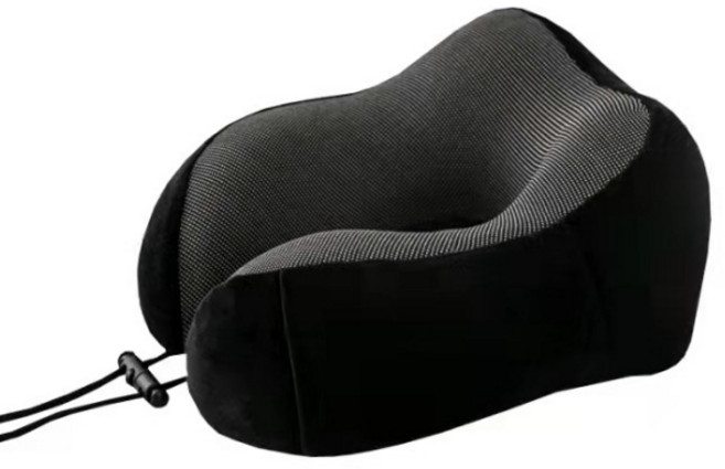 알파커머스 여행용 기내 메모리폼 목베개 끈조절 통풍 커버 목쿠션, 블랙