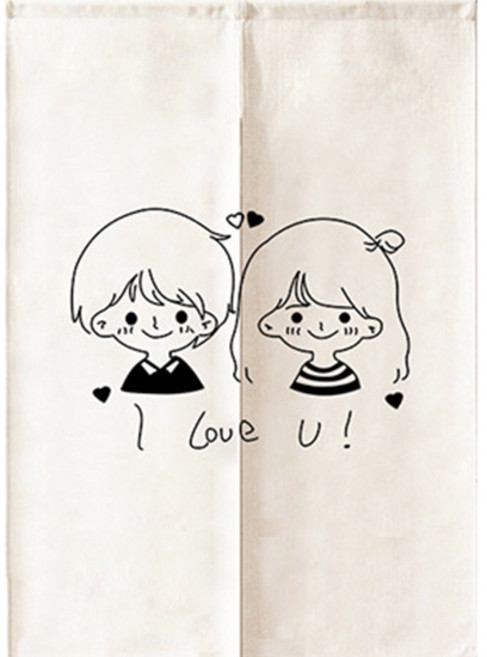 패브릭 라인 일러스트 가리개 커튼 안방 작은방 반창 봉집형 커튼