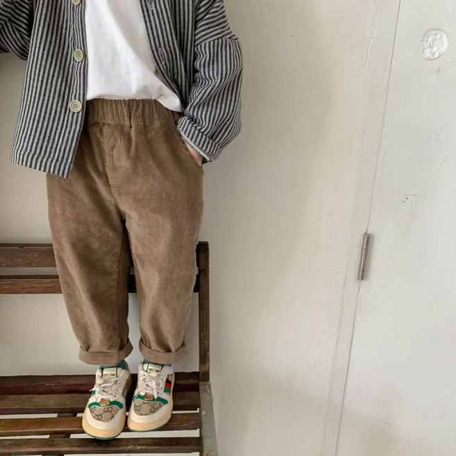 하라로이 아동용 코듀로이 롤업 일자 바지
