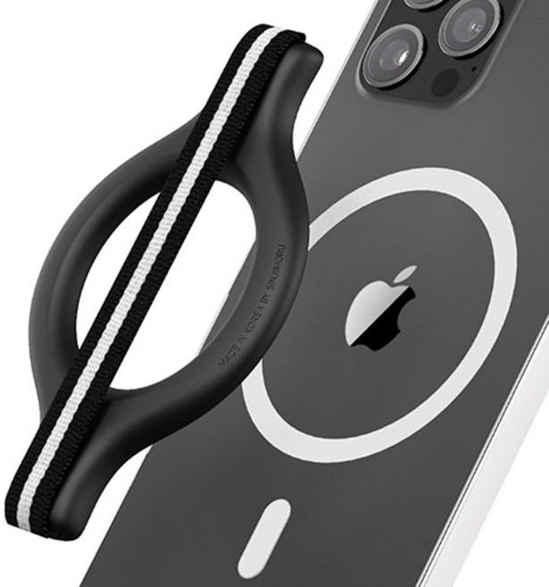 신지모루 M 미니그립 맥세이프 호환 휴대폰 핑거 스트랩, 블랙화이트, 1개