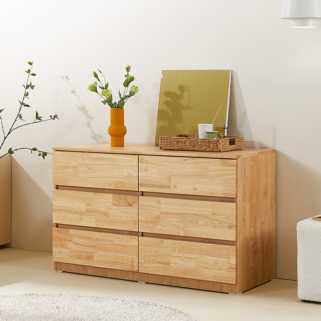 파로마 레토 원목 1200 와이드 서랍장 방문설치, 네츄럴, 6단