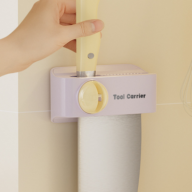 라임리빙 칼갈이가 포함된 무타공 벽걸이 주방 칼 꽂이, 퍼플, 1개