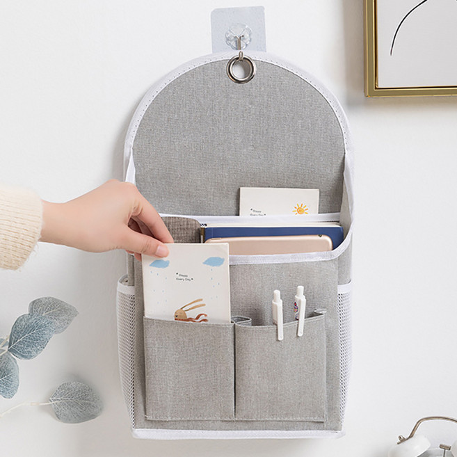 따봉오빠 무타공 생활 방수 벽걸이 포켓 수납 바구니 10 x 23 x 41 cm JNHA1784, 그레이, 1개