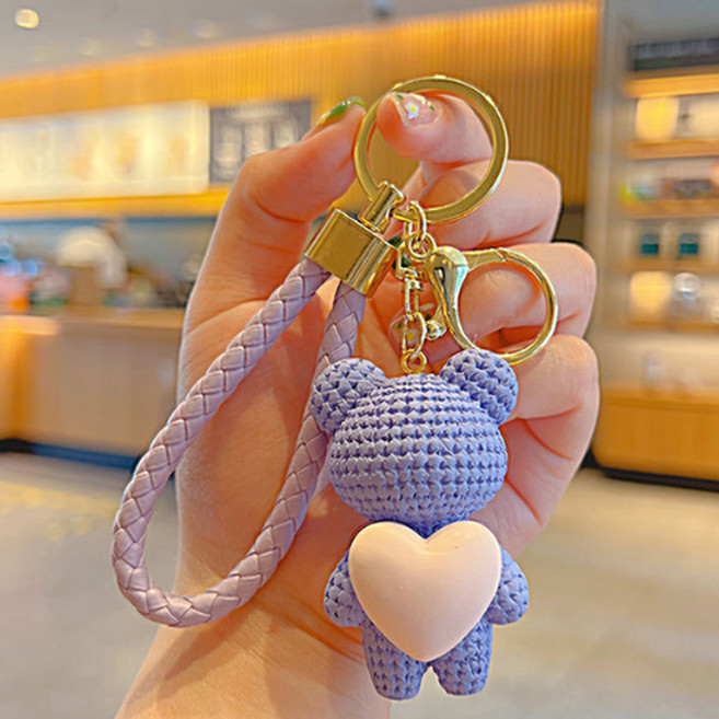 커플 선업튀 곰돌이 하트 인형 키링, 바이올렛, 1개