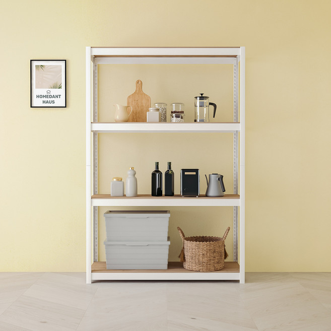 홈던트하우스 철제 선반 조립식 무볼트 앵글, 화이트, 4단